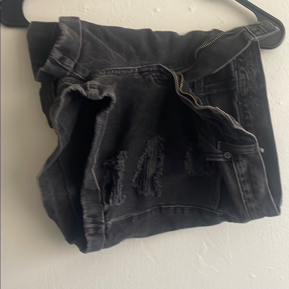 Black Distressed Denim Shorts